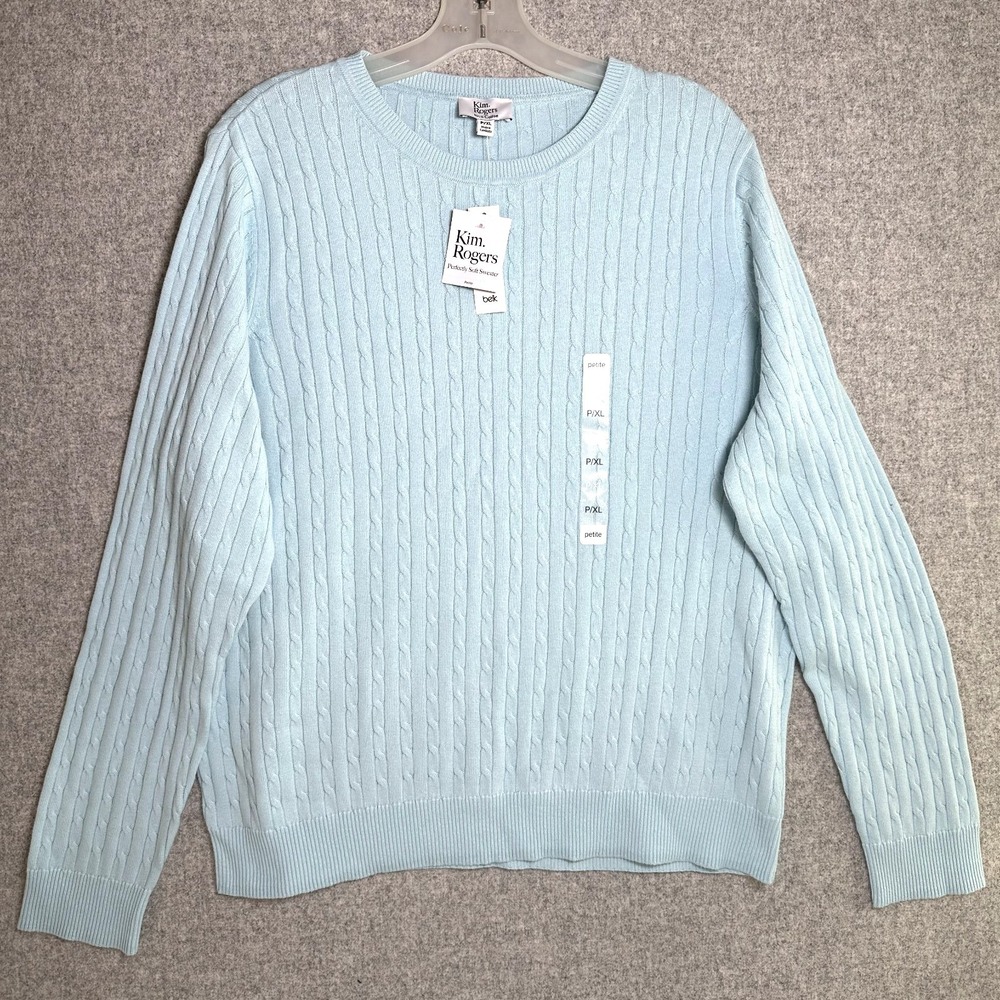NWT Kim Rogers PXL Light Blue Sweater Long Sleeve 100% Cotton Round Neck New